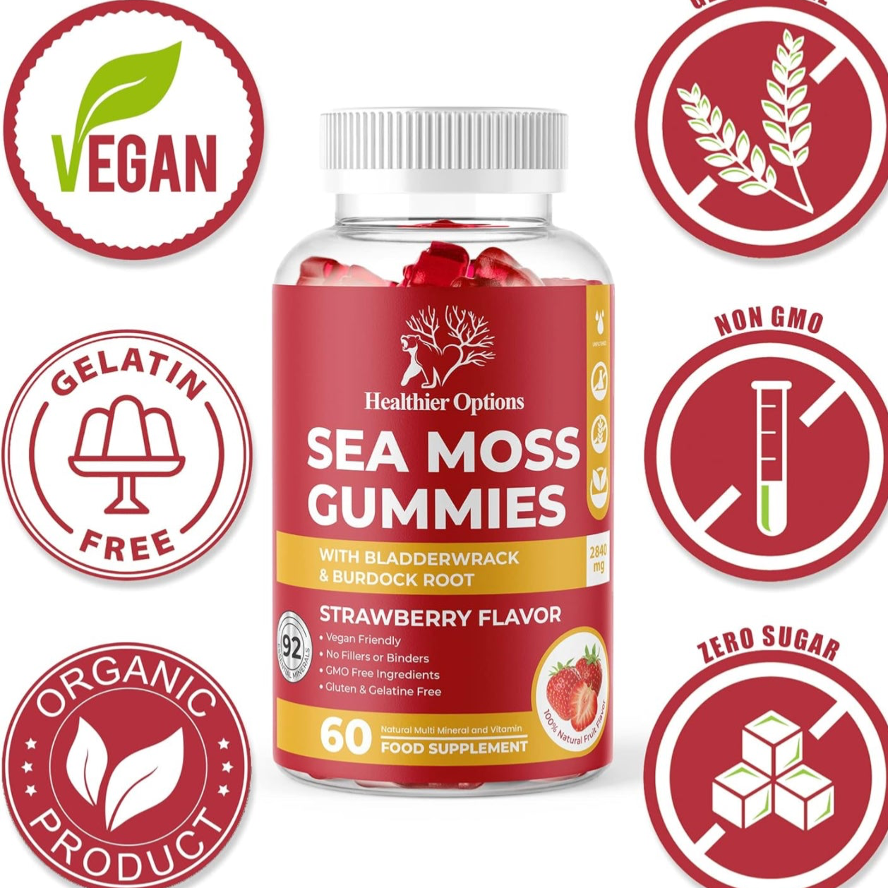 Strawberry Sea Moss, Burdock Root, and Bladderwrack Gummies - A Delicious Boost for Health and Wellness